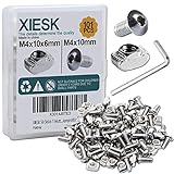 XIESK 50 Stück T Muttern M4 Gewinde set (M4x10x6) + 50 Stück Edelstahl-Sechskopf-Knopf Schrauben (M4x10) Sortiment Kit für Aluminiumprofil (101 Stück)