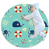 Rund Teppich Kinder Wal-Krake Kinderteppich Kreatives Drucken Kriechender Teppich Waschbar Spielteppich Für Kinderzimmer Kindergarten Spielzimmer 70x70