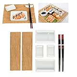 Smart-Planet Sushi Set 10 teilig - für 2 Personen - Sushiset zum selber machen - mit 4 Keramik Schälchen, 2 Bambus Rollmatten und 2 x Essstäb