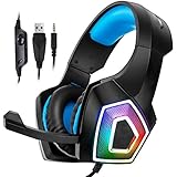 YXHS High-End Kabelgebundene PC-Kopfhörer, RGB-Gaming-Headset für mobiles Gaming-Headset, E-Sport mit Mikrofon, Stereo-Surround-USB-Headset für PC und Laptop, Blau (Farbe: blau)