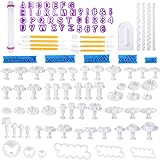 jiehu 117-Teiliges Fondant Ausstecher Set Rose Blume Formen Set Fondant Werkzeuge Mit Backzubehör, Zahlen, Buchstaben,Eiskristall Ausstecher Fondant Werkzeuge Modellierwerkzeug für Torten Dek
