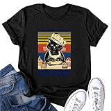 Proumy Damen T-Shirt mit Süßer Katze Aufdruck Sommer Casual Kurzarm Lose Oberteile Tops Vintage Lässig Oversize Rundhals Bluse Tee Shirt (Schwarz -01,XXXXL)