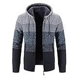 Herren Strickjacke Stehkragen Cardigan mit Reißverschluß und Taschen Farbblock Kapuzenpullover Feinstrick Winterpullover Männer Zipper Hoodie-Pullover Übergangsjacke Wintermantel Rot/Blau/Grau, XXXL