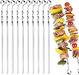 Shengruili 12 Stück Grillspieße Edelstahl,40cm Schaschlikspieße,wiederverwendbar Metallspieße,BBQ Grillspieße,Spieße zum G