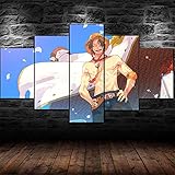 JHFJHFFF Leinwandbild HD Poster Photo Anime One Piece Portgas·D· Ace 5 Teilig Panel Kunstdruck Leinwand Bild XXL Modern Wandbilder Wohnzimmer Wohnung Dekoration （200X100cm Mit Rahmen）