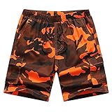 TILPAWOGGA Herren Cargo Shorts Kordelzug Casual Sport Elastische Taille Outdoor Arbeit Shorts mit Taschen, Camo Orange, M