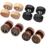 Zysta 4 Paare 1.2mm Sono Holz Ohrstecker Set Fake Herren Damen Ohrstecker Fake Tunnel Plug Cheater Illusion Baum des Lebens Tunnel Barbell Buchenholz Ebenholz Stud Ohrring Set (1#)