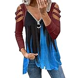 Damen Sexy Tuniken Tops mit kalter Schulter Langarm V-Ausschnitt Reißverschluss Hohl Freizeit Bluse Herbstmode schulterfreie Hemden (XXL,Blau 6)