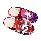 YZJYB 3D Drucken Date A Live Innen Warm Plüsch Hausschuhe für Herren Damen Japanisch Cartoon Tokisaki Kurumi Baumwolle Pantoffeln,Schwarz,EU 44~46(300)