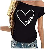 Tshirts Damen Valentinstag Shirt Herzmuster T-Shirt Sommer Kurzarm T-Shirts Lässige Bluse Oberteile Rundhals Shirts Streetwear Couple Tshirt Basic Kurzarmshirts Top