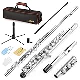 Eastar C Flöte 16 geschlossen Löcher Querflöte Instrument Vernickelt Flöte Anfänger Set mit Flötenständer Koffer Reinigungstuch (EFL-1)