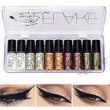 Glitter Eyeliner, Lucoss Liquid Glitzer Eyeliner Set Silber Gold Metallic Glitter Augen Make-up-Kit Langlebige Luminous Shimmer Lidschattenstift Flüssigkeit 10 PCS/S