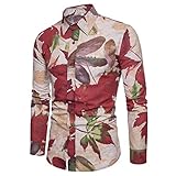 KBUY Herren Bedrucktes Hemd Paisley Muster Langarm Baumwolle Regular Fit Casual Shirts Gemustertes Herrenhemd Herren Hemd Blumenhemd Luxury Freizeit Langarm Hawaiihemd Floral Shirt Große Größe M-5XL