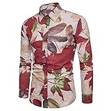 QWERD Herren Blumen Hemd Langarm Bunte Hawaii-Print Hemd Mehrfarbig Muster Slim Fit Shirts Baumwolle Herren Bedrucktes Hemd Paisley Muster Langarm Casual Shirts Freizeithemd Button Down S