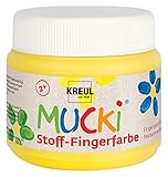 Kreul 28102 - Mucki leuchtkräftige Stoff - Fingerfarbe, 150 ml in gelb, auf Wasserbasis, parabenfrei, glutenfrei, laktosefrei und vegan, optimal für die Anwendung mit Fingern und H