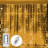 *ALSTER HERZ* LED Lichtervorhang,3m x 1m (100 LED) oder 3m x 3m (300LED), USB Fernbedienung mit Timer&8 Modi,Wasserfall Lichterkette, Innen, Dekoration Schlafzimmer,Party,Weihnachten (3m x 3m)