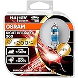 Osram NIGHT BREAKER 200, H4, + 200% Licht, Halogenlampe für Scheinwerfer, 64193NB200-HCB, 12-V-Auto, Doppelbox (2 Lampen)