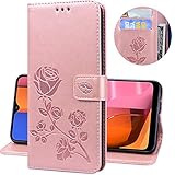 Miagon Rose Blume Hülle für Samsung Galaxy S7 Edge,PU Leder Flip Schutzhülle Handy Tasche Wallet Case Cover Ständer mit Magnetverschluss,Rose G