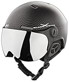 BLACK CREVICE Erwachsenen Skihelm im Pilotenstyle mit zusätzlichem orangem Wechselvisier, Black Carbon/W