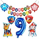 HONGECB Fellfreunde Luftballon Geburtstag Dekoration Set, Ballon XXL Folieballon, Hund Geburtstag Deko, Riesenzahl 9 Ballon Kompakt Happy Birthday Deko für Kinder, 9 Stück