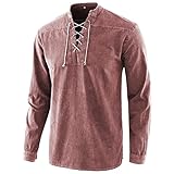 Herrenhemden Mode Baumwolle Leinen Henley Hemd Lässige Hippie Strand Langarm T-Shirts Herren Tie-Dye Langarm Top Eaby Mittelalter Air Eye Performance Bühnenanzug Schnürkragen H