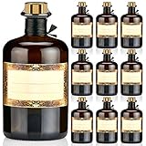 9x Apothekerflaschen braun 500ml Geschenkset mit Korken gold, Band, Kapseln & Etiketten Motiv Orient, 0,5L Glasflaschen schwarz antik leer, Braunglas Flaschen für Öl, G