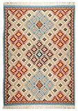 Kelim Teppich aus 80% Schurwolle + 20% Baumwolle; handgearbeitet und nachhaltig | Ethnostyle | Flachgewebe | 70 x 140 cm; Farbe: Bunt | THEKO die mark