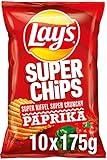 Lay's Superchips Paprika – Knusprig gewürzte Kartoffelchips für eine gelungene Party – 10 x 175g