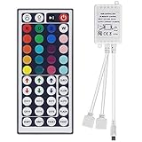 Dotlite RGB-LED-Streifen-Fernbedienungs-Set, 44 Tasten, IR-Fernbedienung mit Dual-Ausgängen, LED-Adapter-Anschluss für Empfänger 5050 2835 3528 RGB-Streifenlichter, 2 Ausgäng