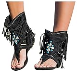 Damen Quaste Sandalen Mittelalter Europa Retro Bohemian Gladiator Römersandalen Fransen Sommer Zehentrenner Frauen Hausschuhe Flip Flops Stiefeletten Strandschuhe Rutschfeste Slipper Tang