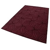 Esprit home I Moderner Kurzflor Teppich - Läufer aus Wolle für Wohnzimmer, Flur, Schlafzimmer I Oria I ESP-4184-01 I Dunkel Rot Bordeaux I (70 x 140 cm)