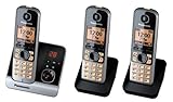 Panasonic KX-TG6723GB Trio Schnurlostelefon mit 2 zusätzlichen Mobilteilen (4,6 cm (1,8 Zoll) Display, Smart-Taste, Freisprechen, Anrufbeantworter) schwarz/silb