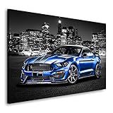 Kunstgestalten24 Leinwandbild Ford Mustang City Blue Wandbild Kunstdruck Raumdeko XXL