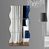 Mobiut Spiegel-Wandfliesen, 6 Stück, 30 x 25 Stück, flexible Spiegelblätter, gewellter Spiegel, selbstklebende Fliesen, Spiegelwand, Heim, Badezimmer, Dek