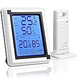 AUING Wetterstation Funk mit Außensensor,LCD Touchscreen Digital Thermometer Hygrometer Innen und Außen,Wetterstation mit Nachtlicht,℃/℉-Schalter für Büro/Haus/Gewächshaus/Z