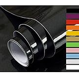 Hode Klebefolie Möbel Selbstklebende Möbelfolie Folie Oberflächenschutz für Küche Wasserdicht Vinyl 40cmX300cm Schwarz Dekorfolie Hochglanz Mit Glitzerpartikel Effek