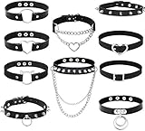 Adramata 10St Schwarzem Choker Halsband Frau, Choker Gothic, Halsreifen Leder Gothic Punk PU Halskette Verrücktes Kleid Rock Adjustable Collar Halsketten für Frauen D