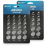 ABSINA 48er Pack Alkaline & Lithium Knopfzellen - 4X AG1 / 4X AG3 / 8X AG4 / 8X AG10 / 8X AG13 / 4X CR2016 / 4X CR2025 / 8X CR2032-1,5V & 3V Knopfzelle Sortiment auslaufsicher - Knopfb