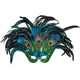 NET TOYS Venezianische Maske Pfau für Erwachsene | ca. 40 x 60 cm | Hochwertiges Frauen-Kostüm-Zubehör Karneval in Venedig | EIN Blickfang für Fasching & Maskenb