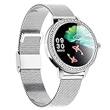 HYK Smart Watch Für Android Ios wasserdichte Frauen Sport Digitaluhr Fitness Tracker Herzfrequenz Blut Sauerstoff Schlafmonitor Touchscreen,Gold(Silver)