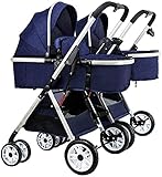 Side by Side Kinderwagen, Doppelkinderwagen, Ultraleichte Doppelkinderwagen Mit Praktischer Einhand-Klappfunktion, Verstellbaren Sitzen, Zwei Extra Großen Verdecks Und Großem Aufbewahrungskorb (Farb
