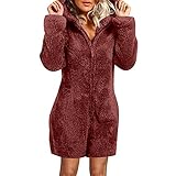 Jumpsuit Damen Kuschelig Pyjama Kurze Hose Langarm Overall Einfarbige Winter Warme Fleece Rompe Reißverschluss Jumpsuit Kapuzen Onesie Kuschelig Schlafanzug Flauschig