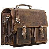 STILORD 'Anton' Aktentasche Leder XL Vintage Lehrertasche mit Laptopfach 15,6 Zoll große Ledertasche zum Umhängen Trolley aufsteckbar, Farbe:mittel - b