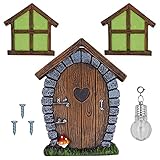 Landhaus Feen Tür, Weihnachtlicher Miniatur Fee Elf Haustür Und Fenster, Outdoor Decor Zubehör, Leuchtet Im Dunkeln, Festliche Außendekoration Für Garten, Wand Und Bäume, Geschenk Zu Weihachten (C)