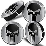 SkinoEu® 4 x 60mm Silikon Nabenkappen Kappen Punisher Skull Schädel Totenkopf Felgendeckel Radkappen Radnabendeckel Nabendeckel Auto Tuning C 79