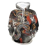 kikomia Pullover Hoodie Sweatshirt Japanisch Drachen Malerei Pullover Sweatshirts Mit Tasche Lange Ärmel White 5XL