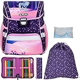 Schulranzen Herlitz Loop Plus Jungen Mädchen Ranzen Tornister Schultasche leicht 5 Teile Set mit Regenhülle (Fantasy 2433)