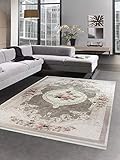 CARPETIA Waschbarer Teppich Print Teppich Küchenteppich beige rosa Blumen Muster Größe 140x200 cm O