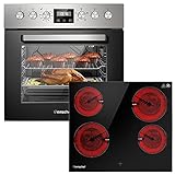 AMZCHEF Backofen mit cerankochfeld, 75L Heißluft Umluftherd mit 4 Funktionen,cerankochfeld (60 cm) mit 6 Stufen, 2000W, LED-Display, Timer [Energieklasse A+]