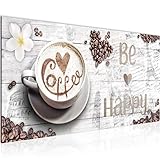 Wandbilder Küche Kaffee 1 Teilig Modern Vlies Leinwand Wohnzimmer Flur Be Happy Weiss 020712b